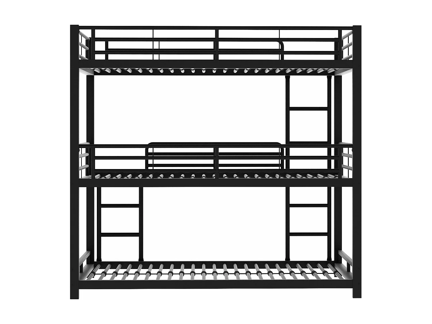 Letto a castello triplo per bambini 90x200cm con scaletta, struttura in metallo nero, 3 reti a doghe incluse, senza materasso