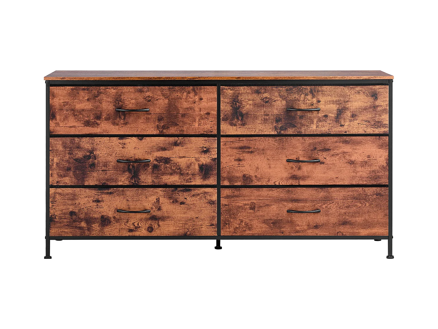 Commode Meuble de Rangement SucceBuy Commode en Tissu avec 6 Tiroirs pour Chambre, Finition Marron Rustique