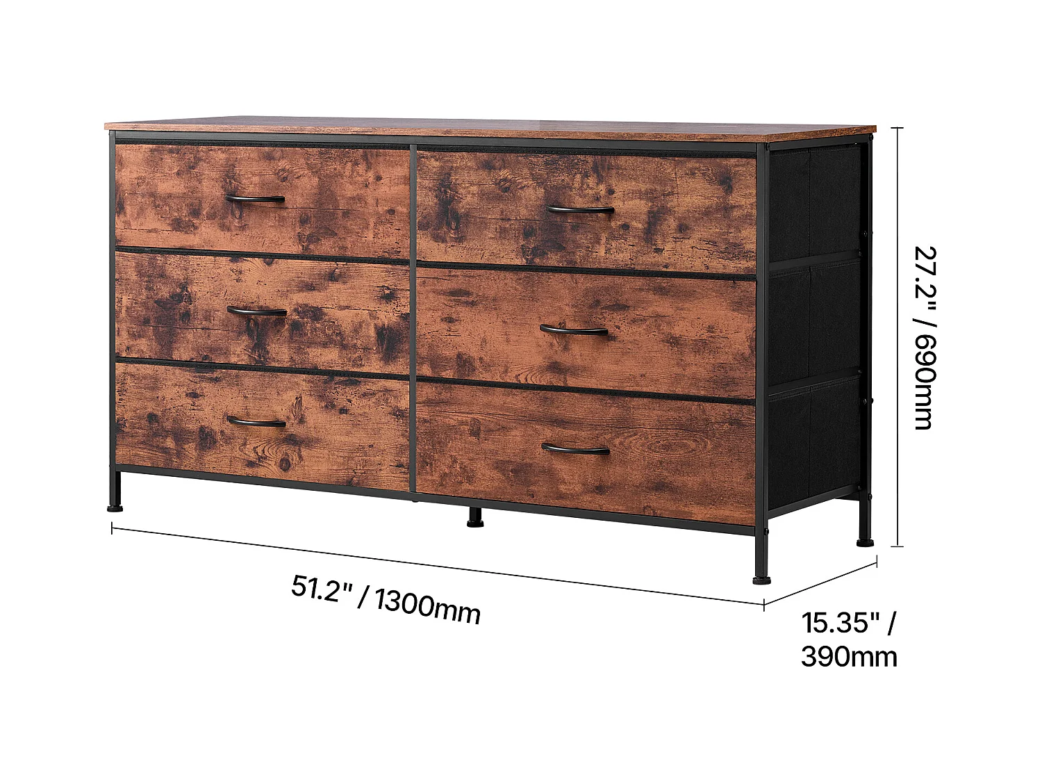 Commode Meuble de Rangement SucceBuy Commode en Tissu avec 6 Tiroirs pour Chambre, Finition Marron Rustique