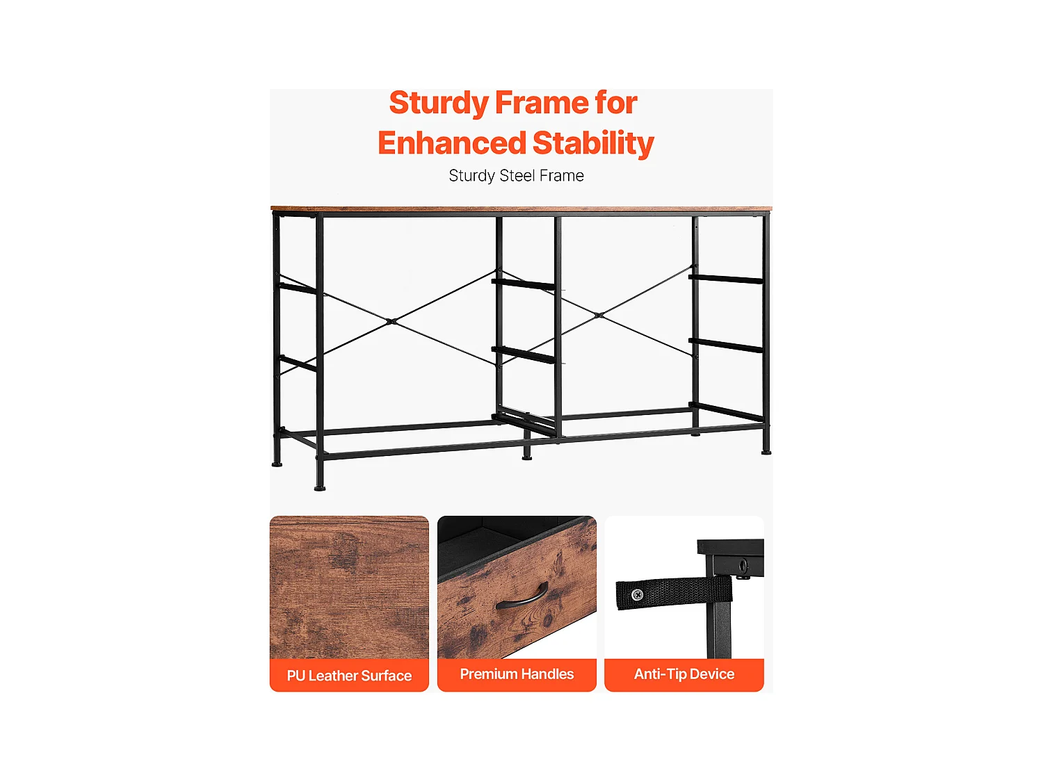 Commode Meuble de Rangement SucceBuy Commode en Tissu avec 6 Tiroirs pour Chambre, Finition Marron Rustique