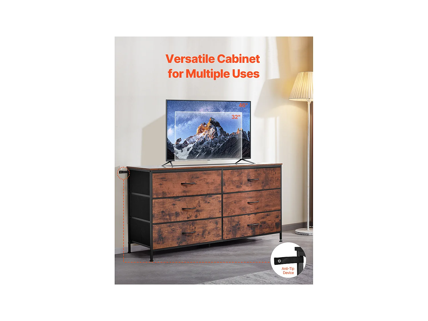 Commode Meuble de Rangement SucceBuy Commode en Tissu avec 6 Tiroirs pour Chambre, Finition Marron Rustique