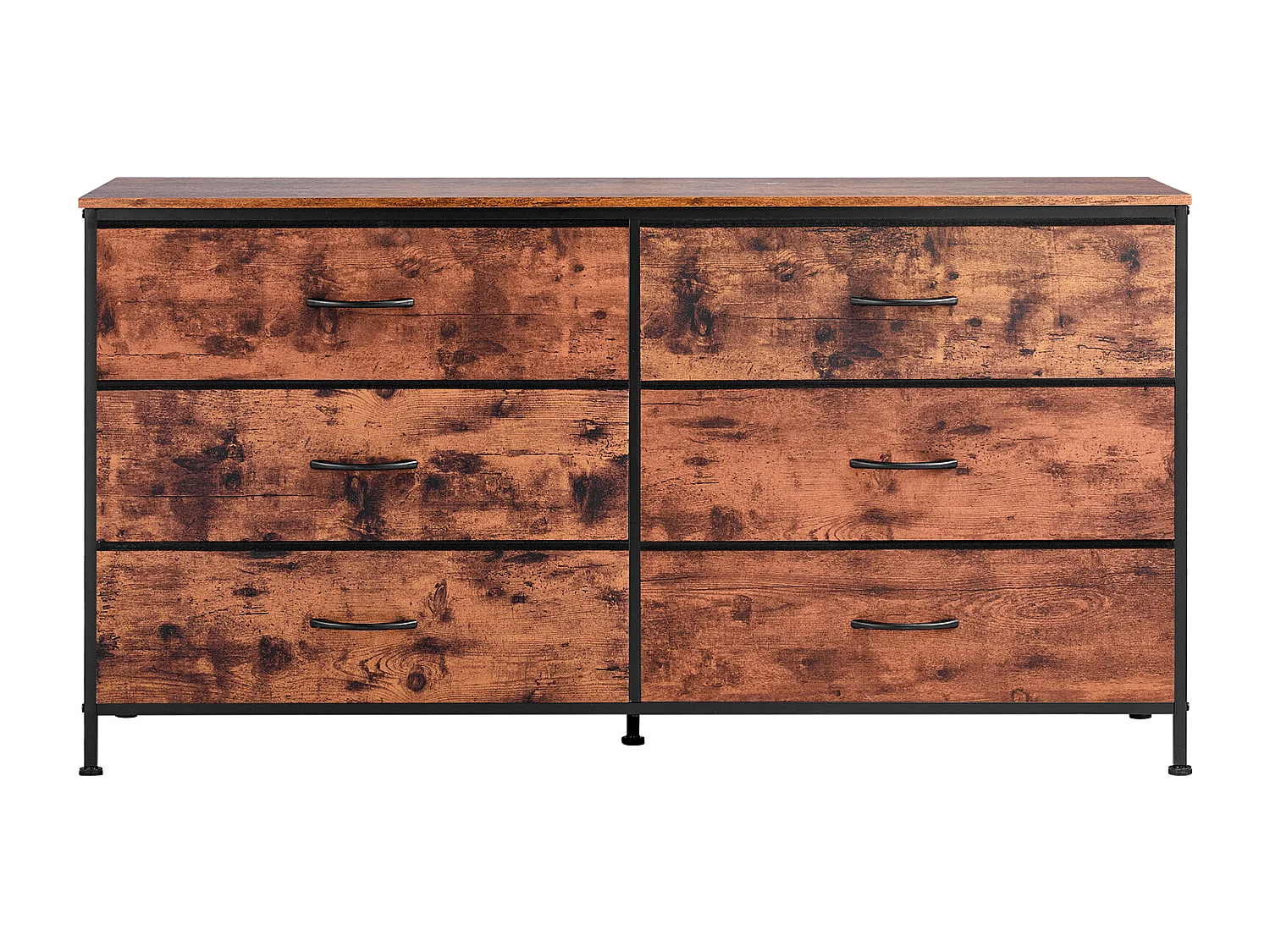 Commode Meuble de Rangement SucceBuy Commode en Tissu avec 6 Tiroirs pour Chambre, Finition Marron Rustique