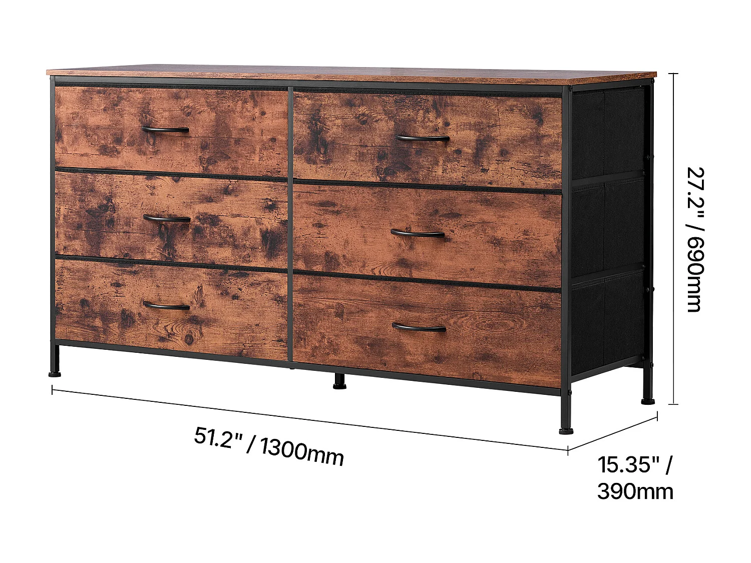 Commode Meuble de Rangement SucceBuy Commode en Tissu avec 6 Tiroirs pour Chambre, Finition Marron Rustique