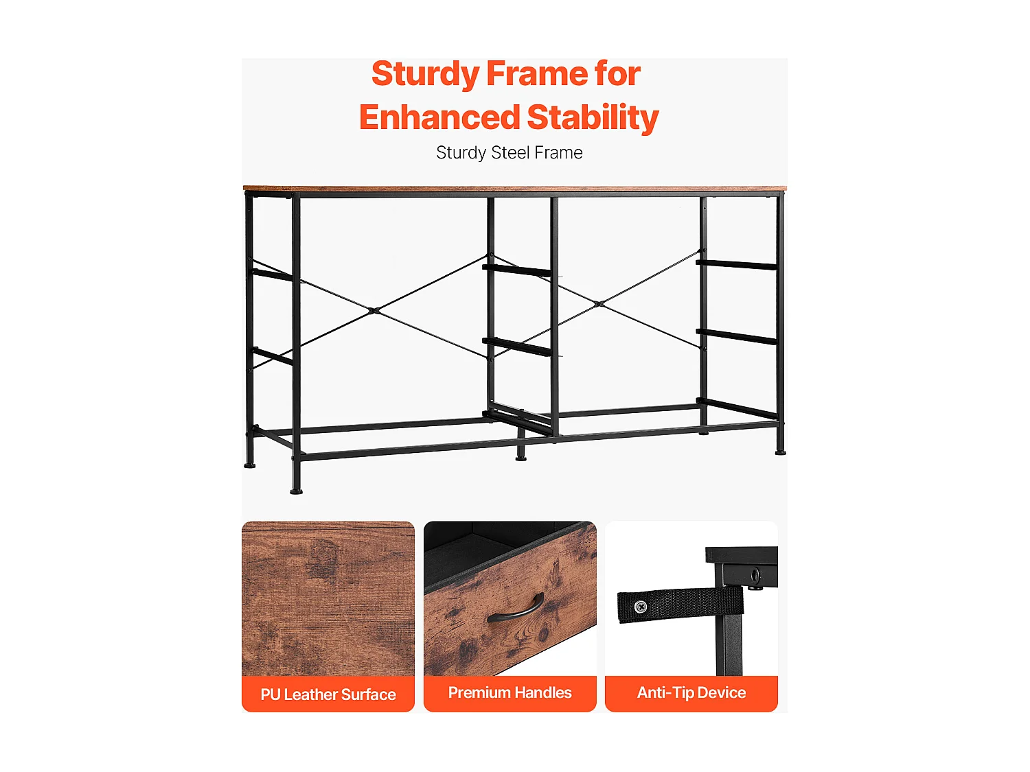 Commode Meuble de Rangement SucceBuy Commode en Tissu avec 6 Tiroirs pour Chambre, Finition Marron Rustique