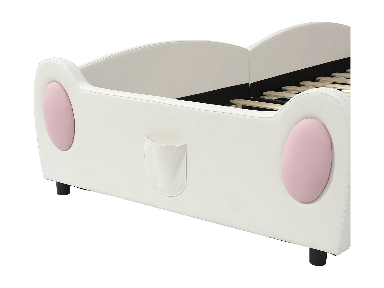 Cama infantil con forma de conejo de 90x200cm, con tobogán y escalera, funda de PU blanca y rosa, somier de láminas, sin colchón