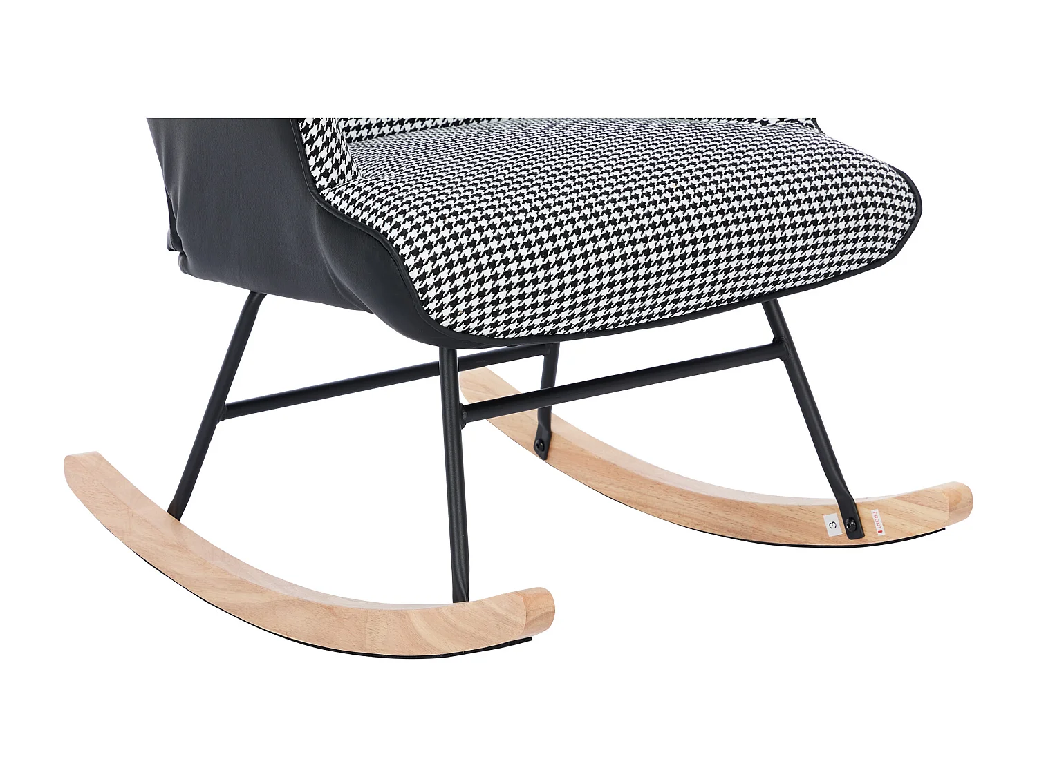 Fauteuil à bascule à carreaux, rocking chair avec Appuie-tête et tabouret, cadre en métal et pieds en bois, noir