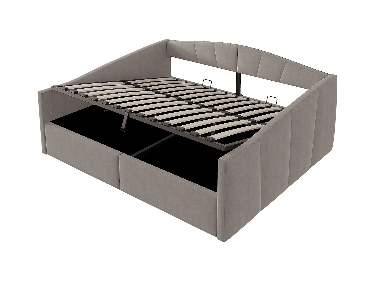Lit coffre adulte, lit banquette 140x200cm gris en velours, sommier à lattes, sans matelas