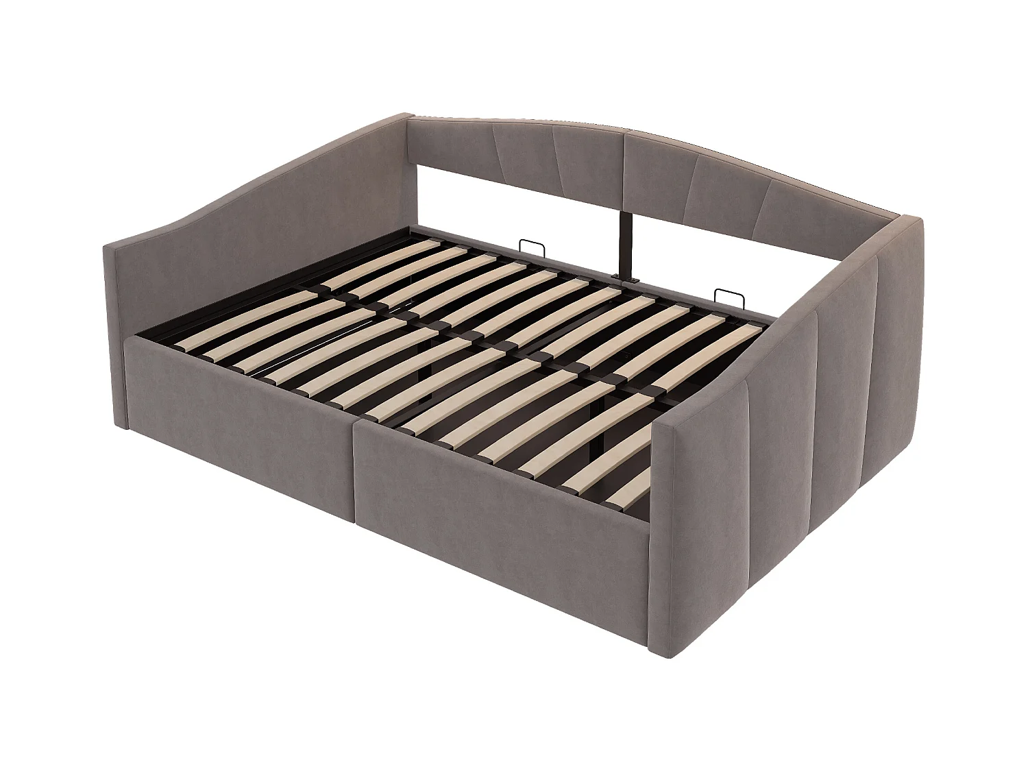 Lit coffre adulte, lit banquette 140x200cm gris en velours, sommier à lattes, sans matelas