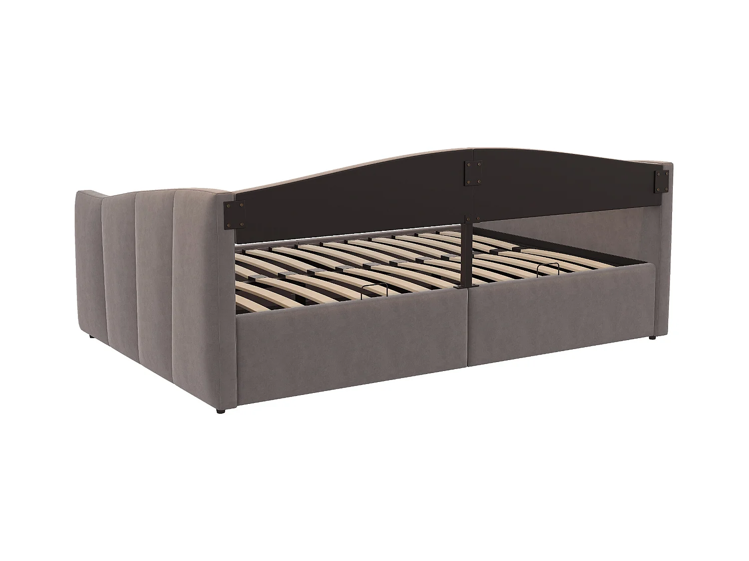 Lit coffre adulte, lit banquette 140x200cm gris en velours, sommier à lattes, sans matelas