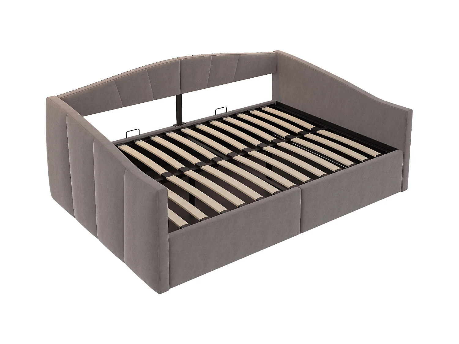 Lit coffre adulte, lit banquette 140x200cm gris en velours, sommier à lattes, sans matelas