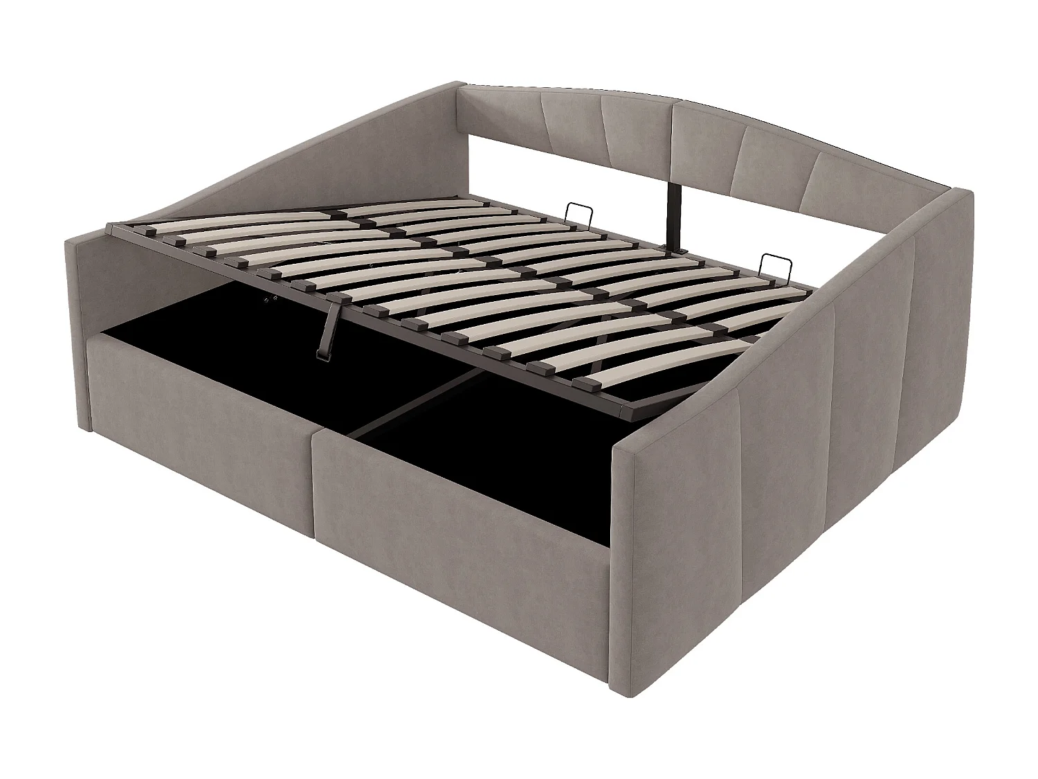 Lit coffre adulte, lit banquette 140x200cm gris en velours, sommier à lattes, sans matelas