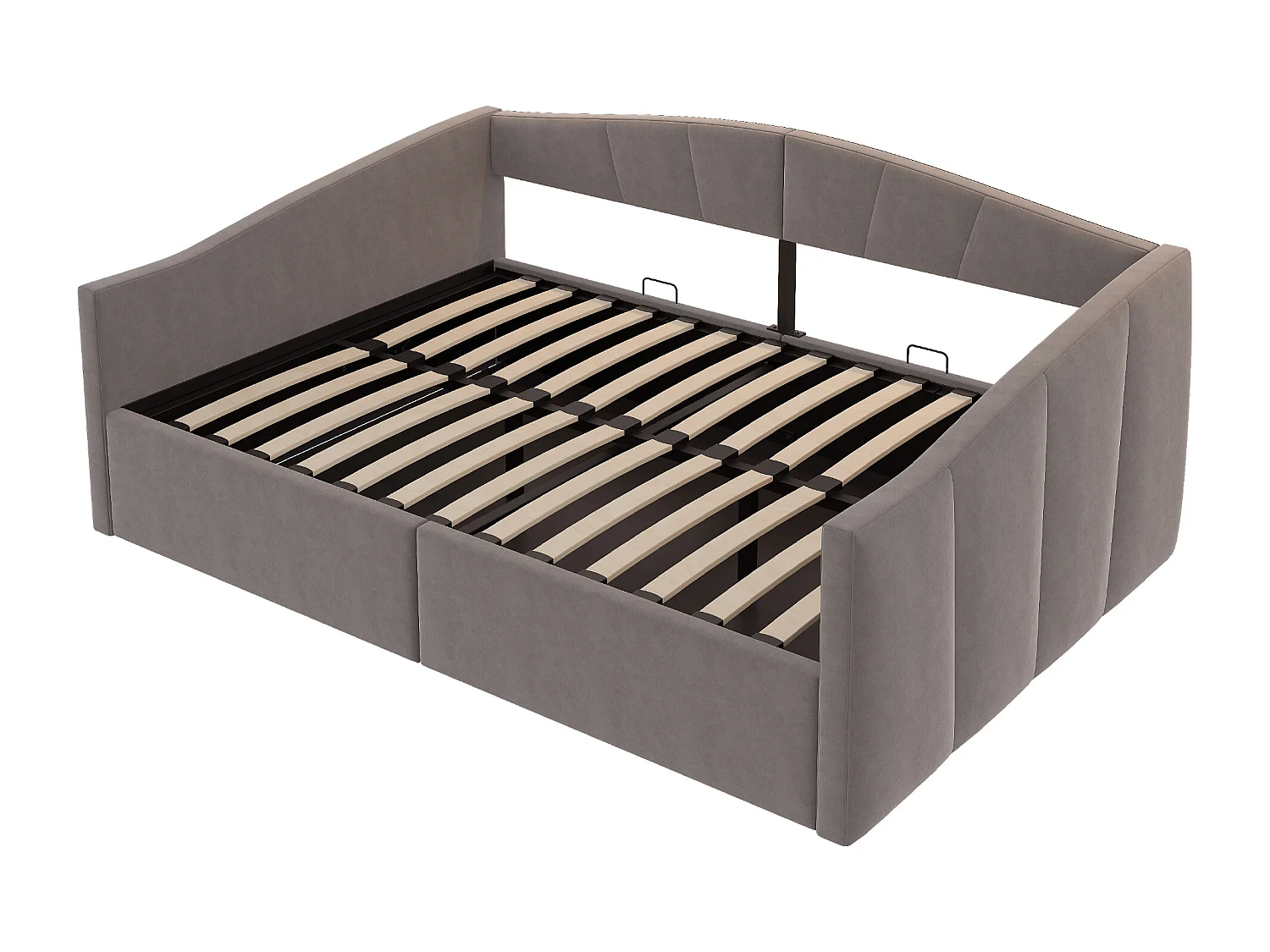 Lit coffre adulte, lit banquette 140x200cm gris en velours, sommier à lattes, sans matelas