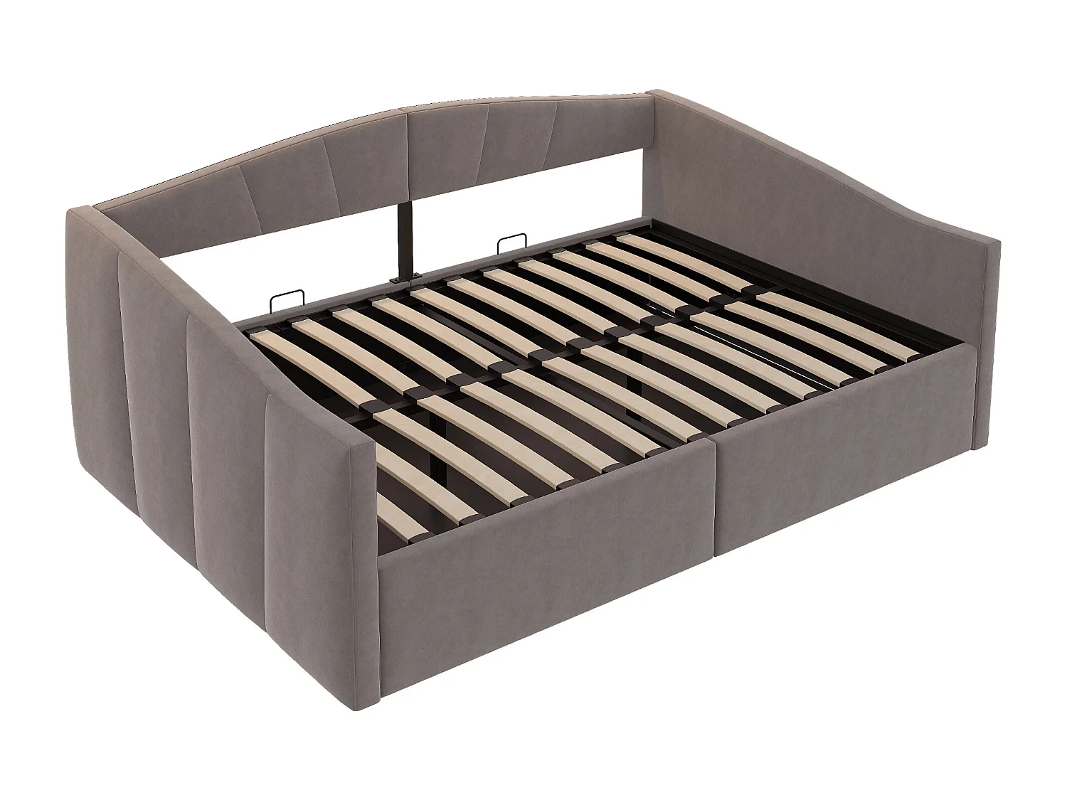 Lit coffre adulte, lit banquette 140x200cm gris en velours, sommier à lattes, sans matelas