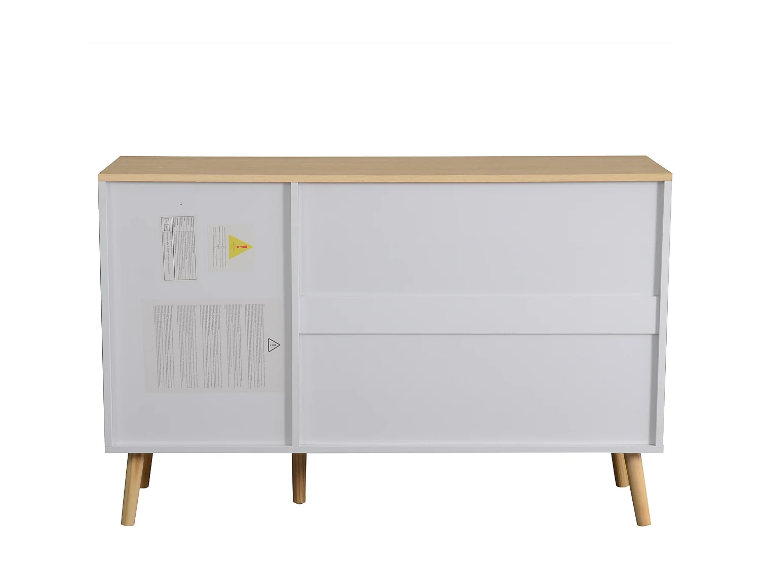 Dressoir 120x40x77,5cm met 1 houten deur en 4 lades, bovenblad en poten in natuurlijk houtfineer, wit