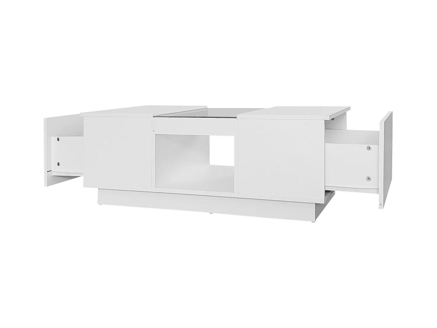 Tavolino rettangolare 100x50x35,5cm con 2 cassetti laterali e piano in vetro, LED, bianco