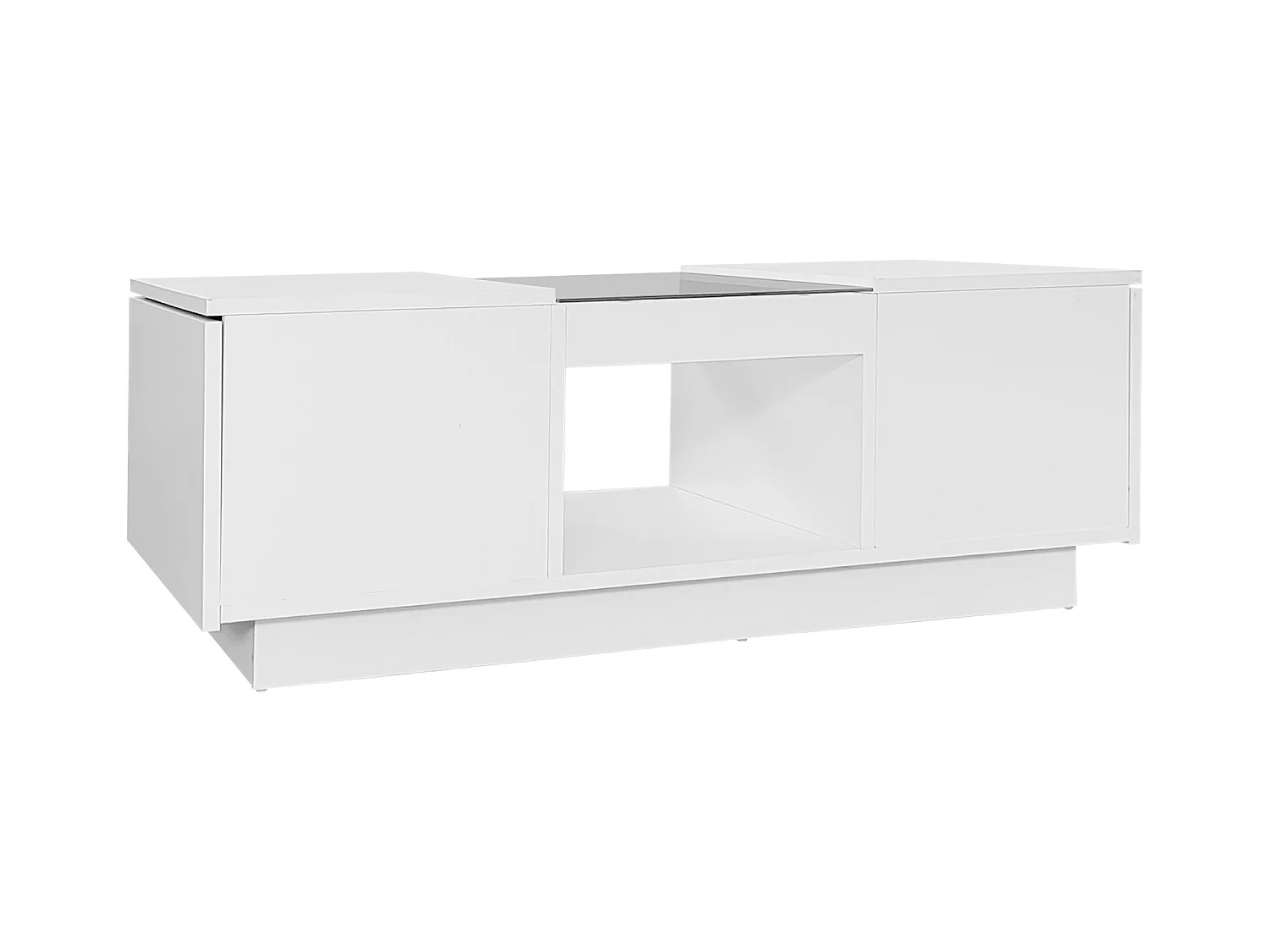 Tavolino rettangolare 100x50x35,5cm con 2 cassetti laterali e piano in vetro, LED, bianco