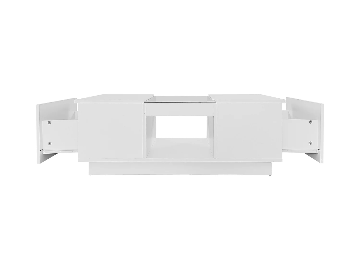 Table basse rectangle 100x50x35.5cm avec 2 tiroirs latéraux et plateau en verre, LED, blanc