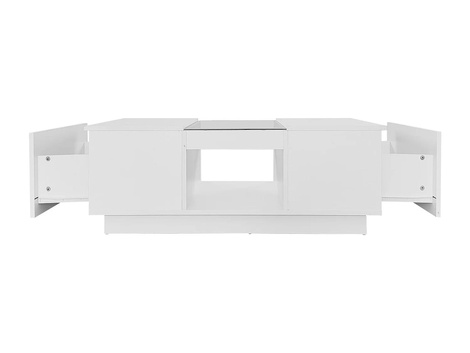 Table basse rectangle 100x50x35.5cm avec 2 tiroirs latéraux et plateau en verre, LED, blanc