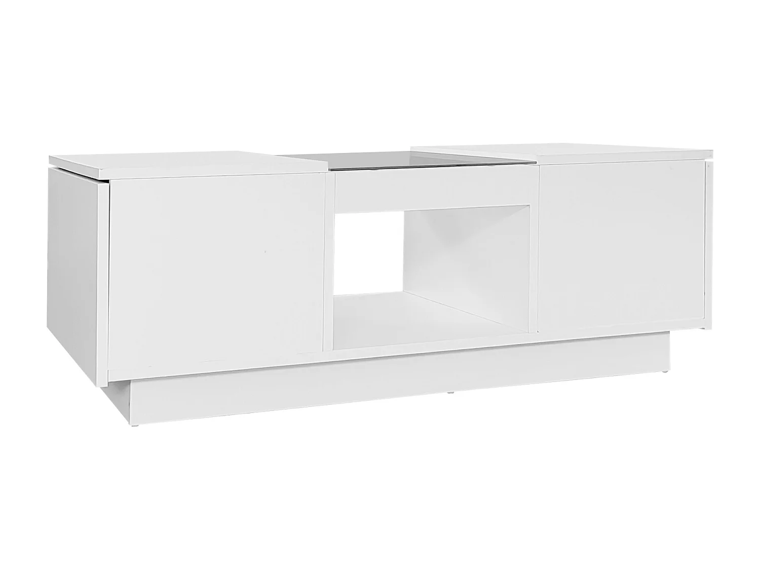 Table basse rectangle 100x50x35.5cm avec 2 tiroirs latéraux et plateau en verre, LED, blanc
