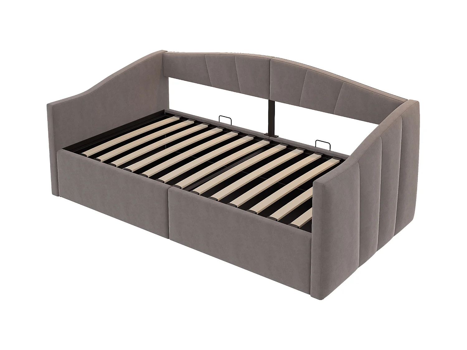 Lit coffre enfant, lit banquette 90x200cm gris en velours, sommier à lattes, sans matelas