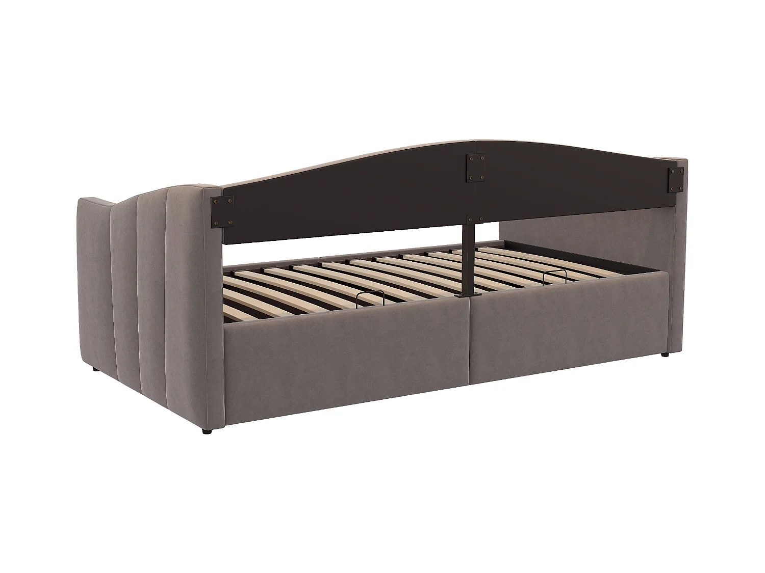 Lit coffre enfant, lit banquette 90x200cm gris en velours, sommier à lattes, sans matelas