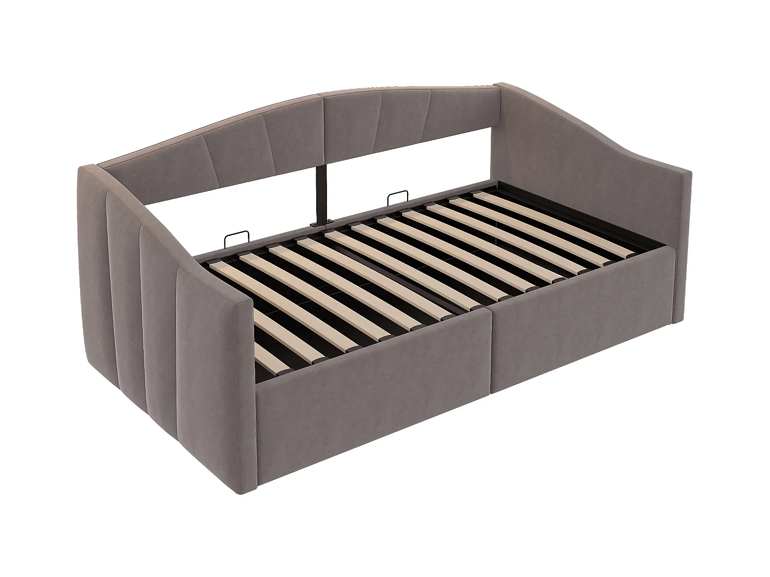 Lit coffre enfant, lit banquette 90x200cm gris en velours, sommier à lattes, sans matelas
