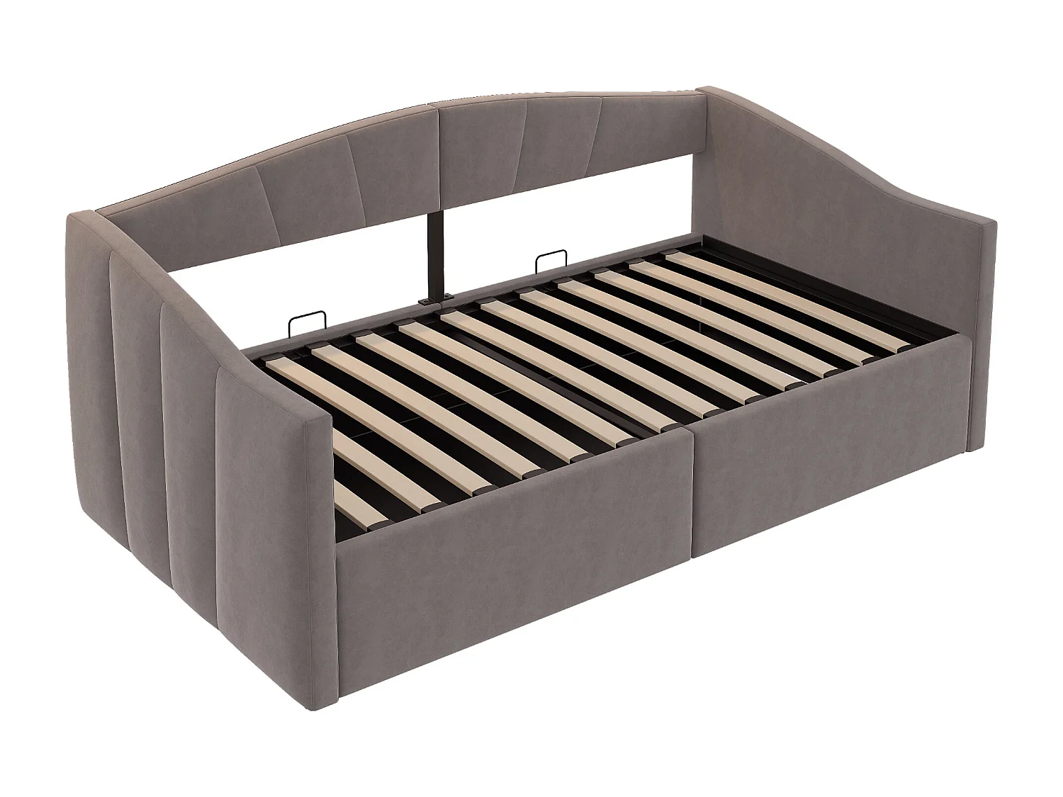 Lit coffre enfant, lit banquette 90x200cm gris en velours, sommier à lattes, sans matelas