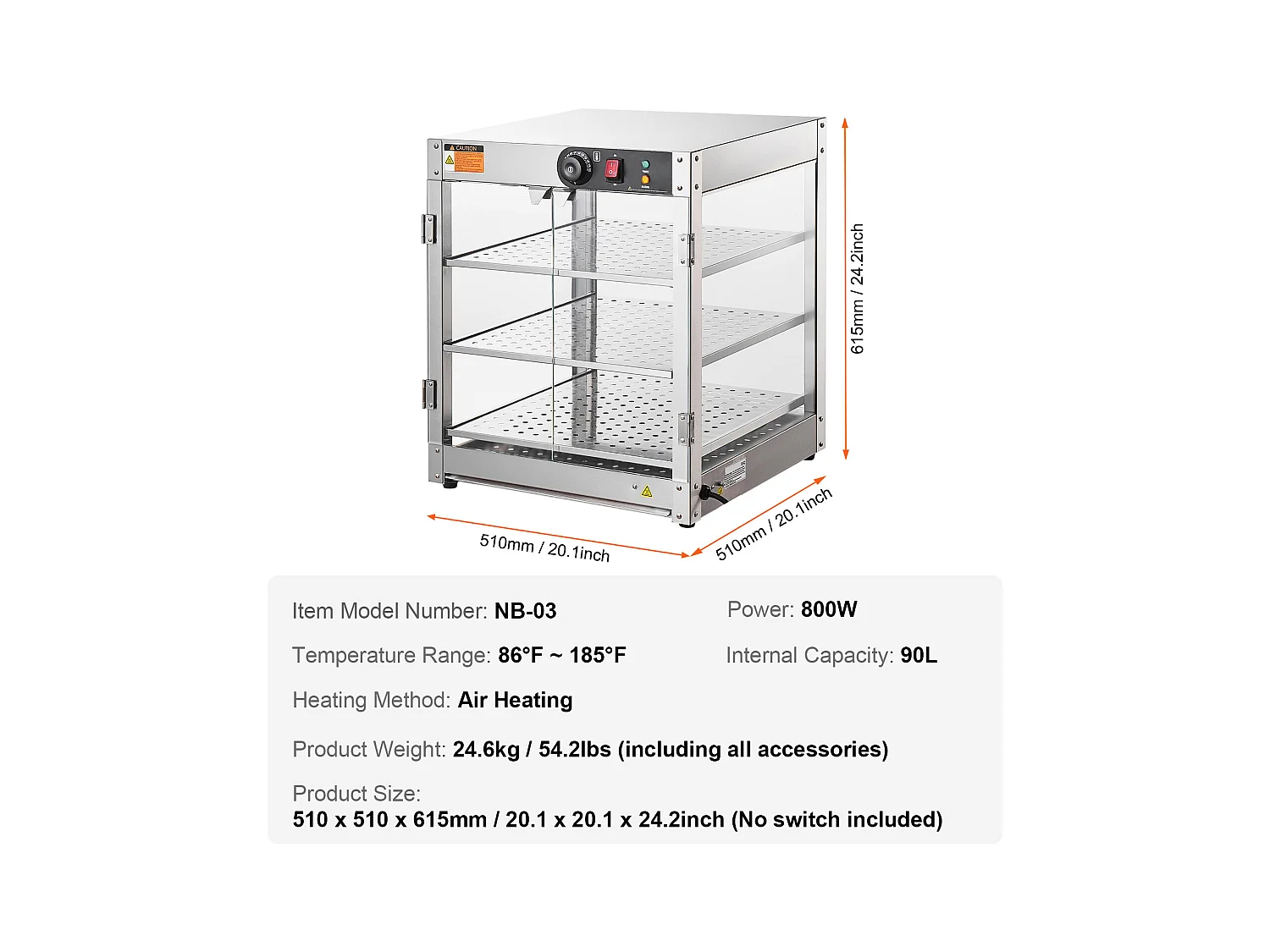Vitrine Chauffante SucceBuy, Armoire à Pizza Commerciale à 3 Niveaux pour Réchauffeur de Nourriture avec Lumière