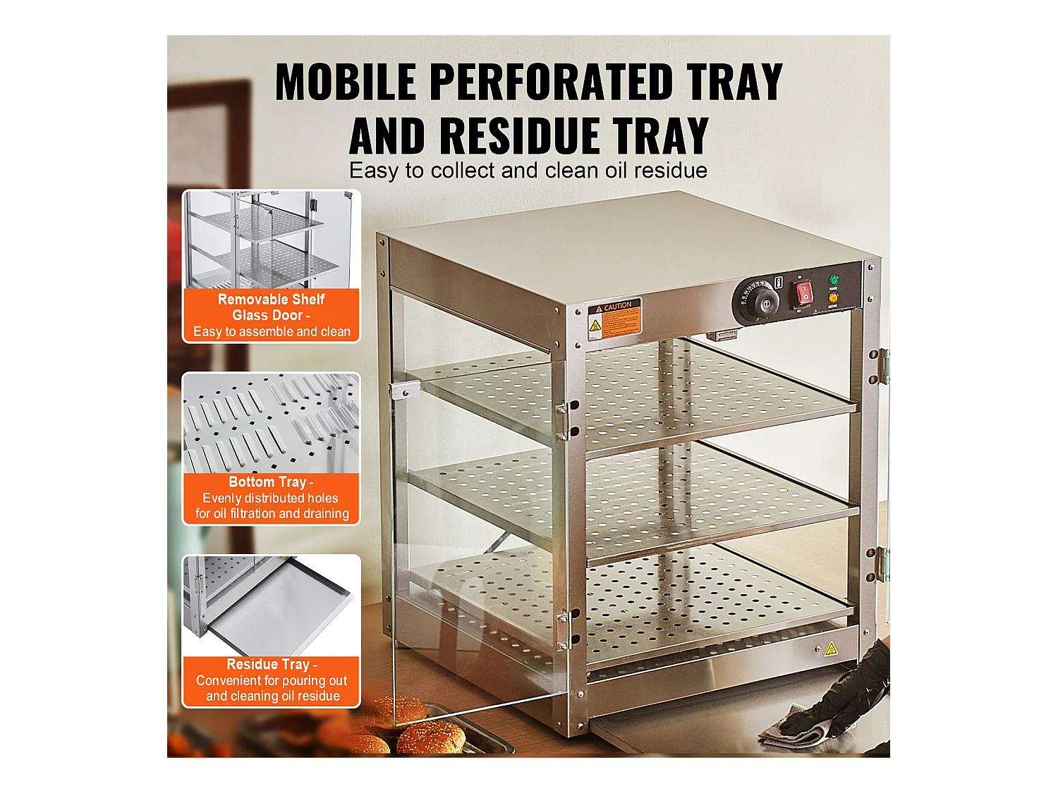 Vitrine Chauffante SucceBuy, Armoire à Pizza Commerciale à 3 Niveaux pour Réchauffeur de Nourriture avec Lumière