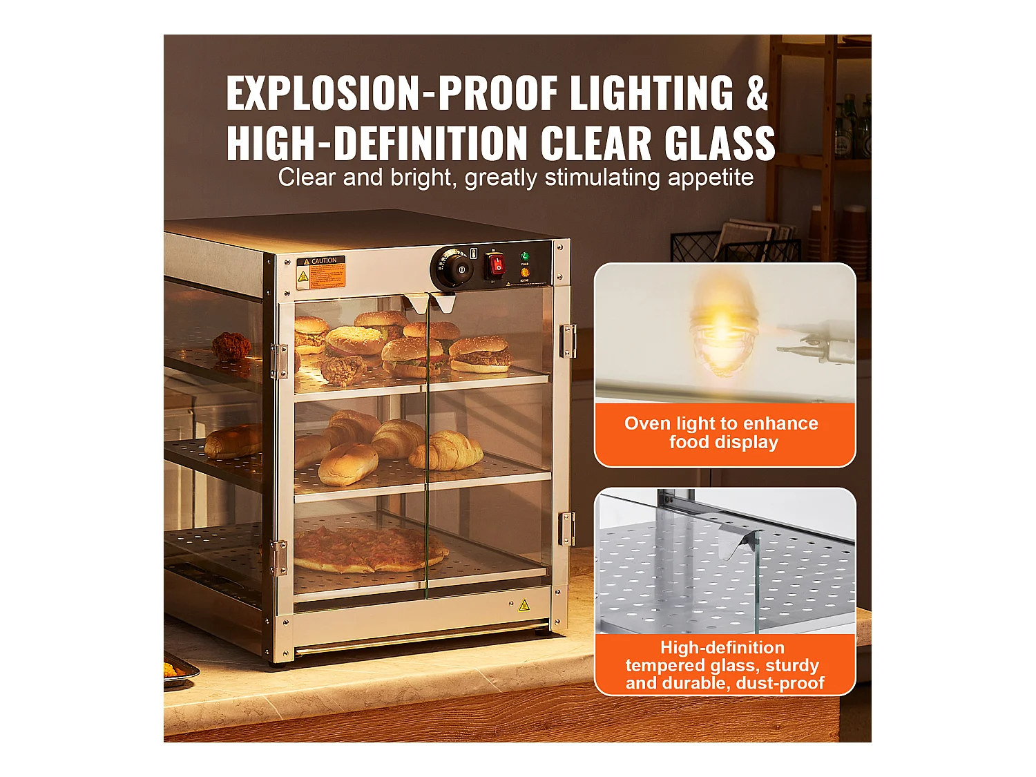 Vitrine Chauffante SucceBuy, Armoire à Pizza Commerciale à 3 Niveaux pour Réchauffeur de Nourriture avec Lumière