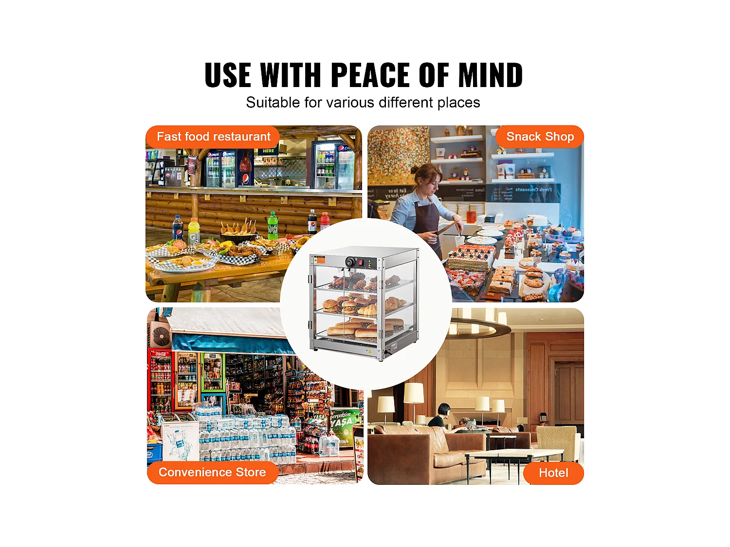 Vitrine Chauffante SucceBuy, Armoire à Pizza Commerciale à 3 Niveaux pour Réchauffeur de Nourriture avec Lumière