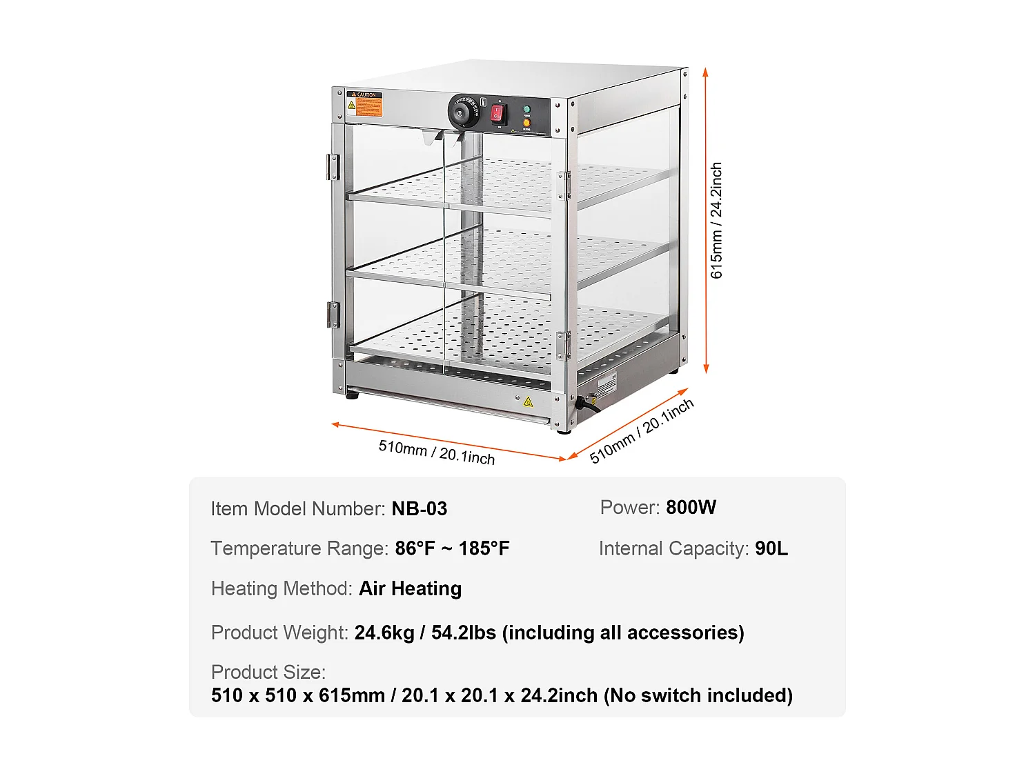 Vitrine Chauffante SucceBuy, Armoire à Pizza Commerciale à 3 Niveaux pour Réchauffeur de Nourriture avec Lumière