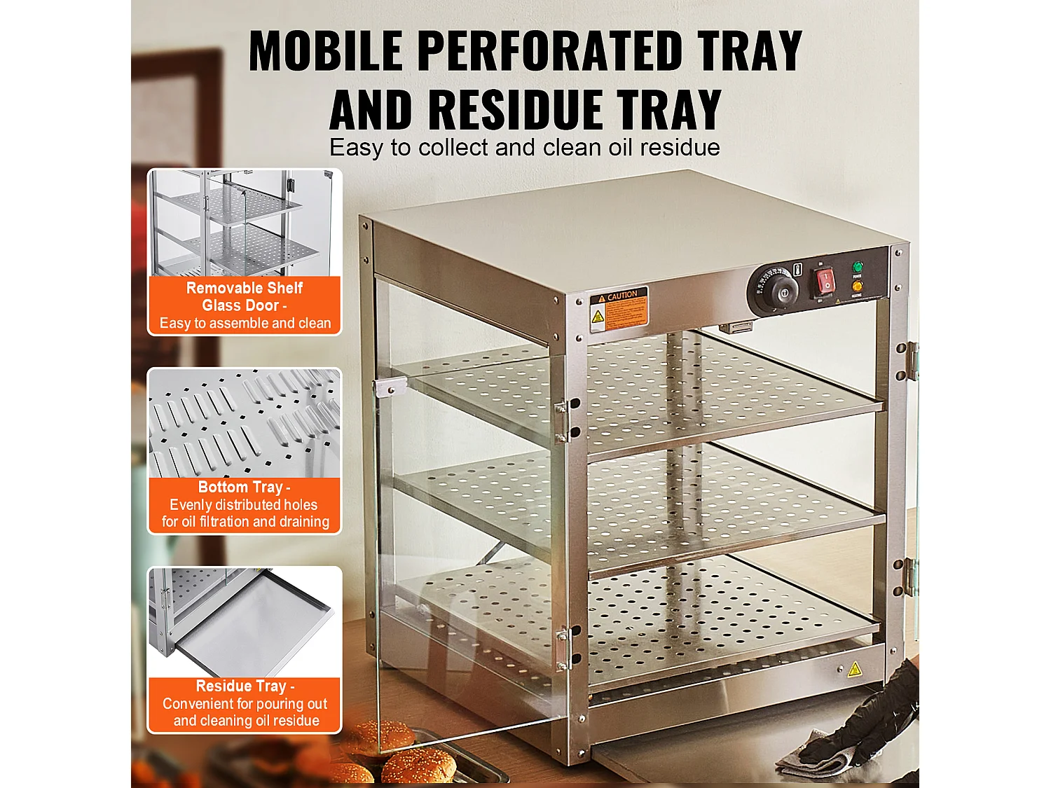 Vitrine Chauffante SucceBuy, Armoire à Pizza Commerciale à 3 Niveaux pour Réchauffeur de Nourriture avec Lumière