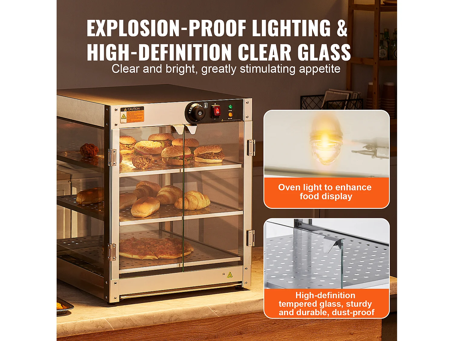 Vitrine Chauffante SucceBuy, Armoire à Pizza Commerciale à 3 Niveaux pour Réchauffeur de Nourriture avec Lumière