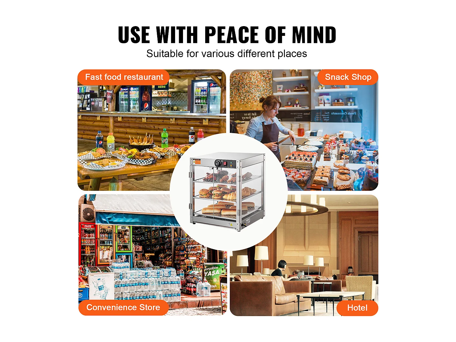 Vitrine Chauffante SucceBuy, Armoire à Pizza Commerciale à 3 Niveaux pour Réchauffeur de Nourriture avec Lumière