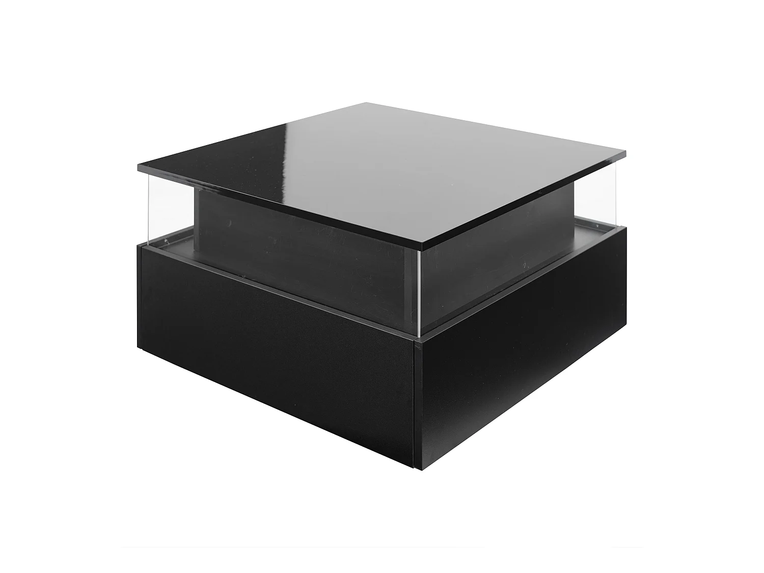 Tavolino quadrato 70x70x41cm con 2 cassetti e LED, corpo in laccato nero lucido