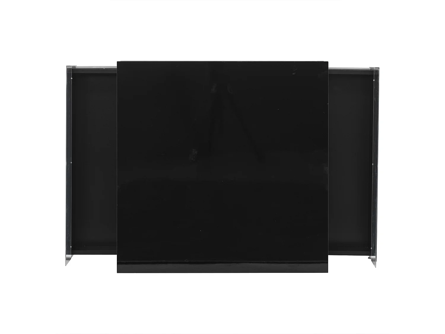 Table basse carré 70x70x41cm avec 2 tiroirs et LED, corps en noir laqué brillant