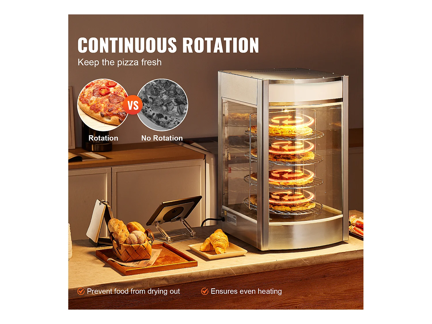 Vitrine Chauffante SucceBuy, Présentoir Chauffant pour Pizza 36 cm, Réchaud Électrique Commercial à 4 niveaux