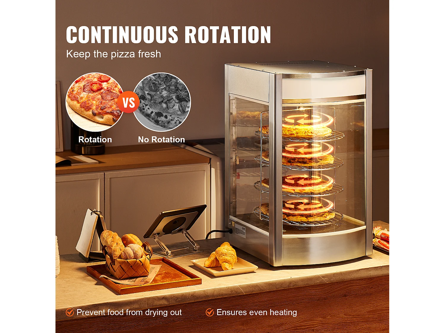 Vitrine Chauffante SucceBuy, Présentoir Chauffant pour Pizza 36 cm, Réchaud Électrique Commercial à 4 niveaux