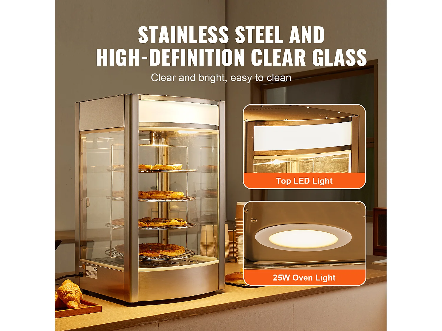 Vitrine Chauffante SucceBuy, Présentoir Chauffant pour Pizza 36 cm, Réchaud Électrique Commercial à 4 niveaux