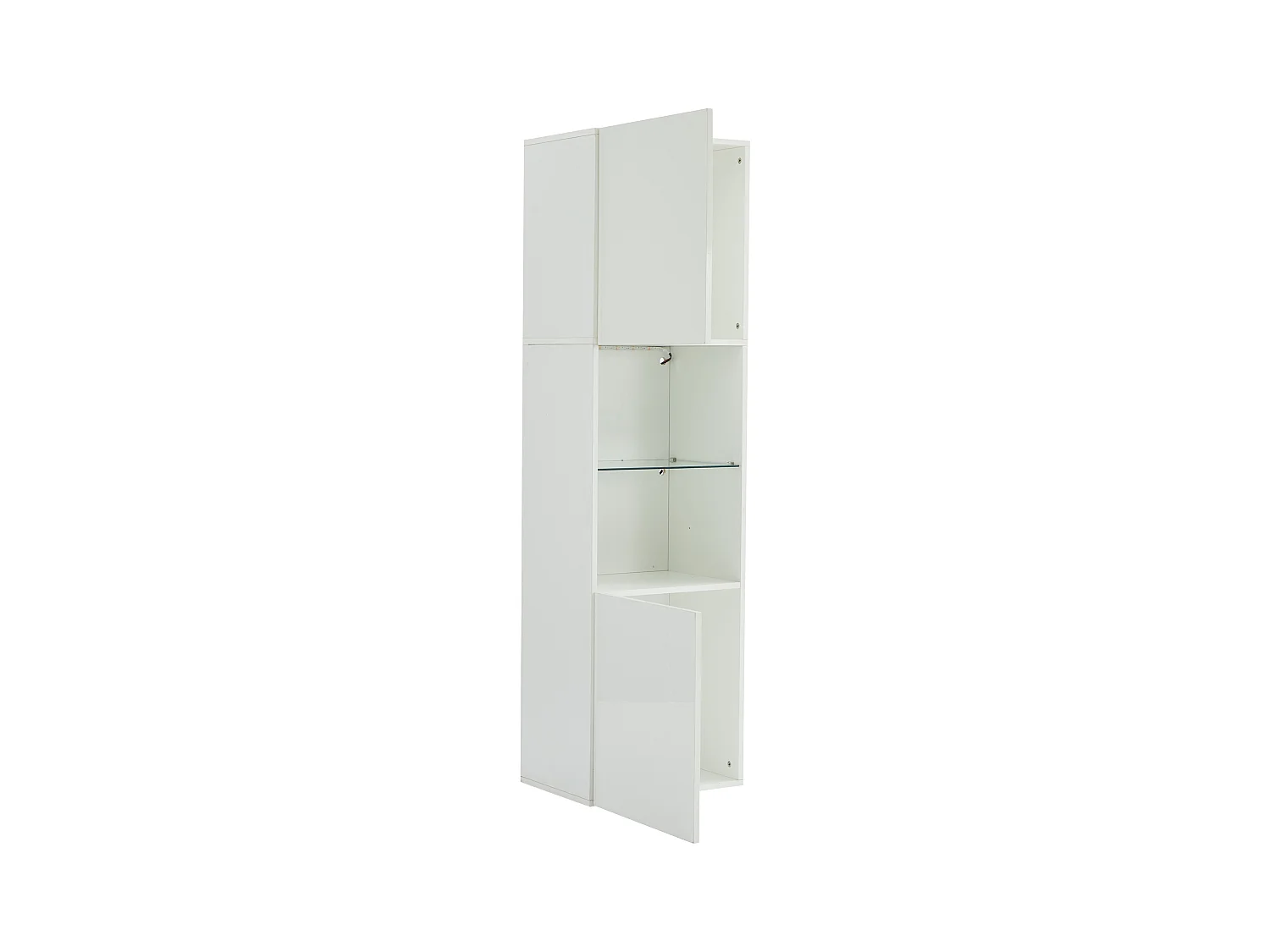 vitrine blanche haut brillant avec 2 portes et 1 tablette en verre, LED inclus - 45x35x160cm