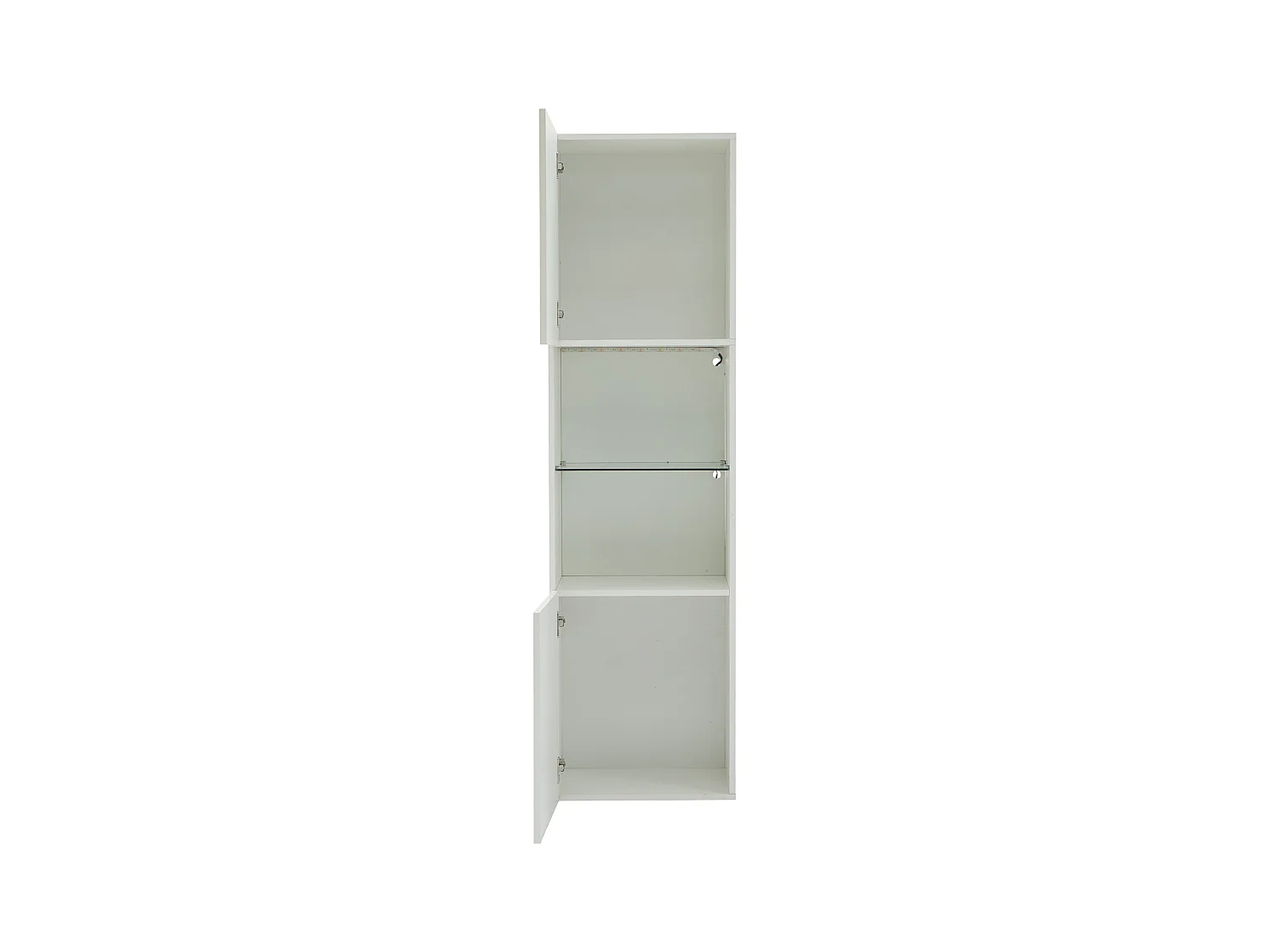 vitrine blanche haut brillant avec 2 portes et 1 tablette en verre, LED inclus - 45x35x160cm