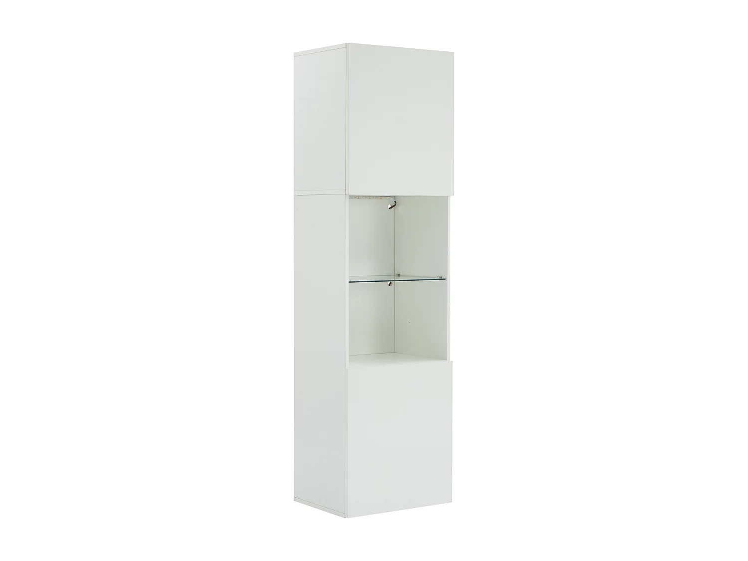 vitrine blanche haut brillant avec 2 portes et 1 tablette en verre, LED inclus - 45x35x160cm
