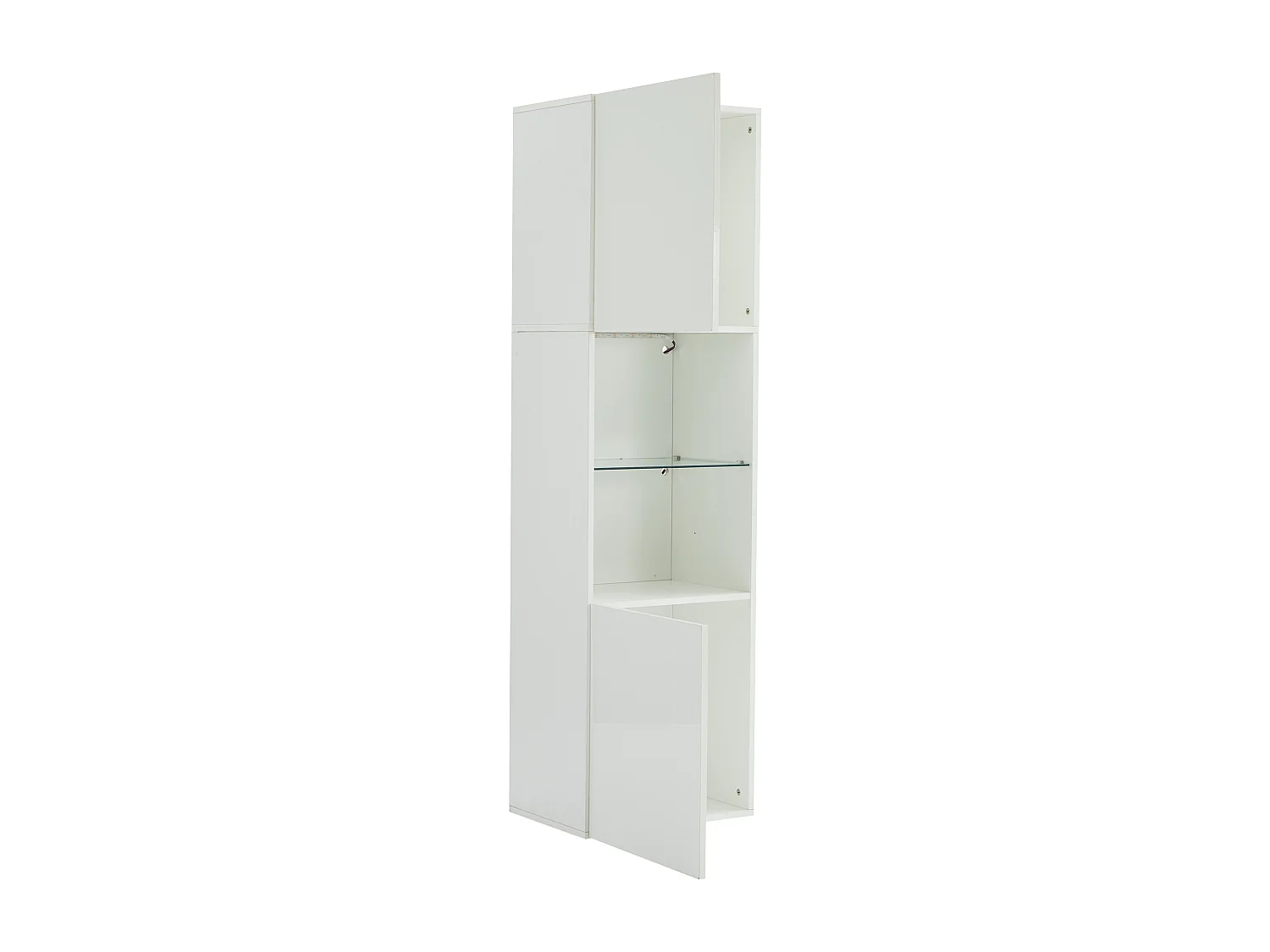 vitrine blanche haut brillant avec 2 portes et 1 tablette en verre, LED inclus - 45x35x160cm