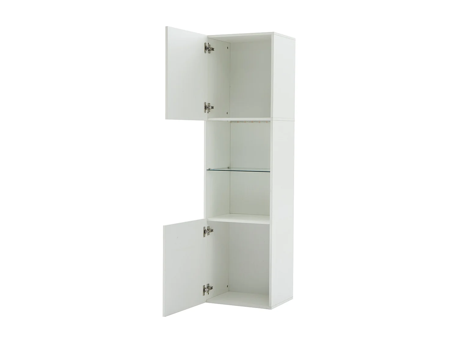 vitrine blanche haut brillant avec 2 portes et 1 tablette en verre, LED inclus - 45x35x160cm