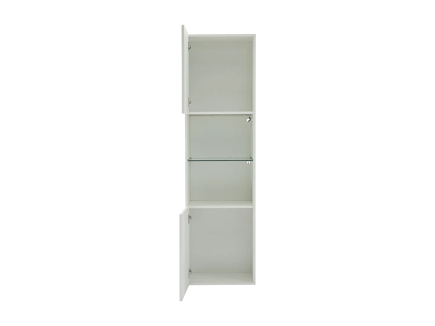 vitrine blanche haut brillant avec 2 portes et 1 tablette en verre, LED inclus - 45x35x160cm