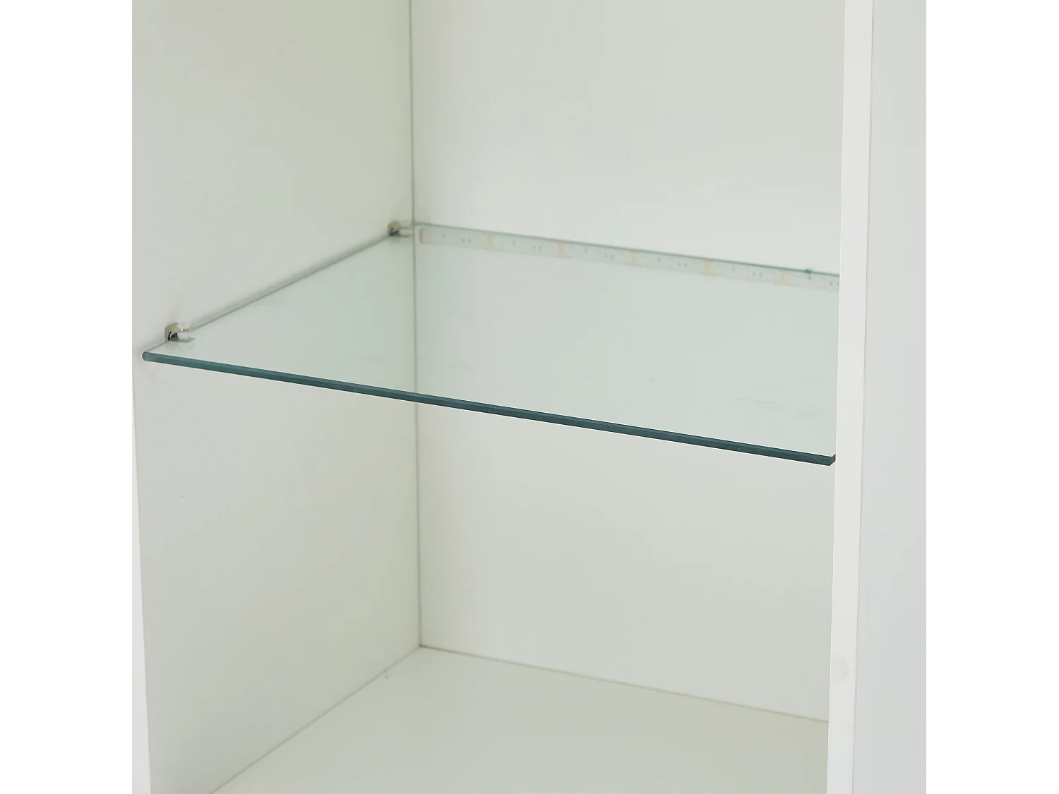 vitrine blanche haut brillant avec 2 portes et 1 tablette en verre, LED inclus - 45x35x160cm