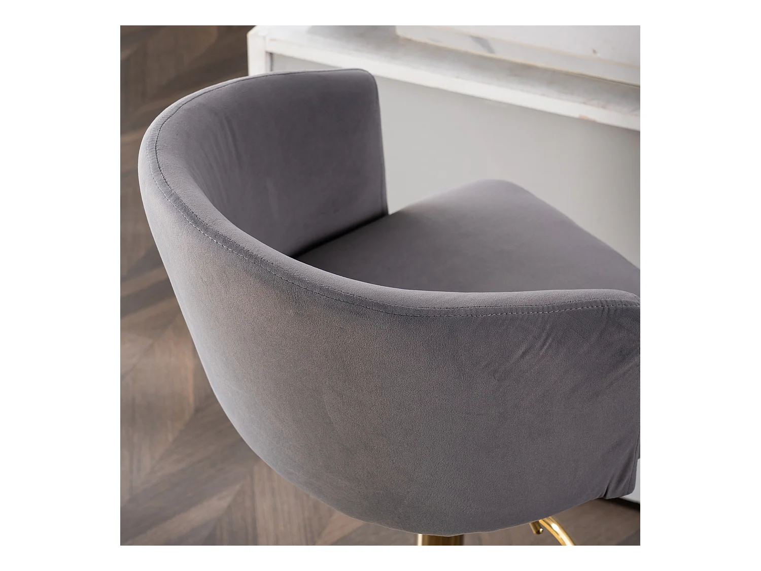 Lot de 2 tabourets de bar pivotants en velours gris, réglable en hauteur, cadre en métal doré