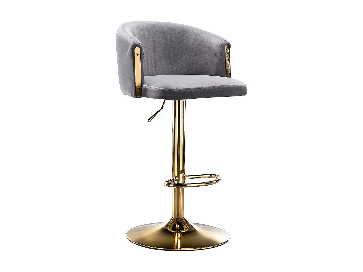 Lot de 2 tabourets de bar pivotants en velours gris, réglable en hauteur, cadre en métal doré