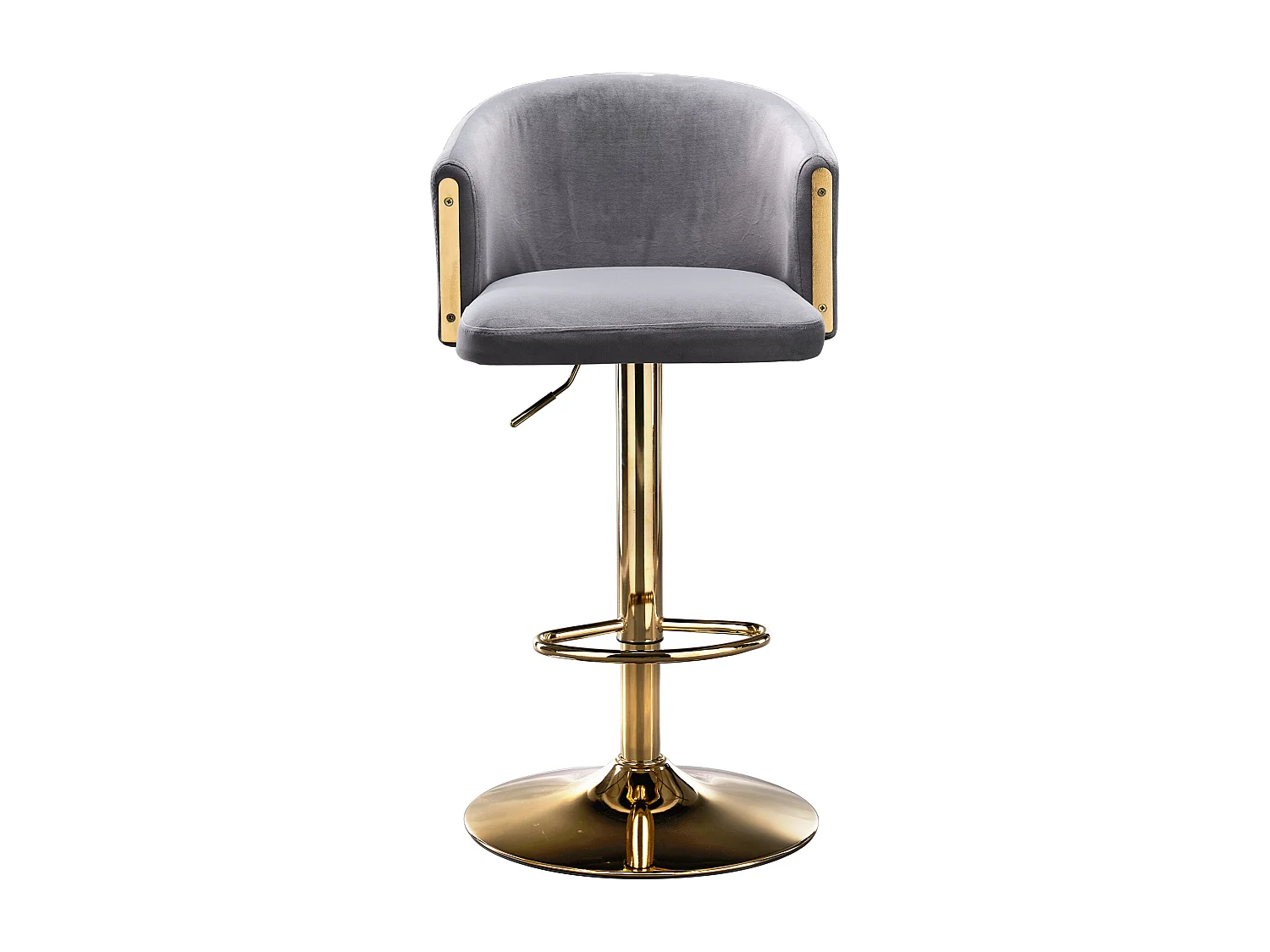 Lot de 2 tabourets de bar pivotants en velours gris, réglable en hauteur, cadre en métal doré